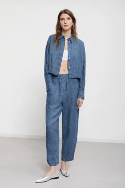 Veste cropped en lin imprimé