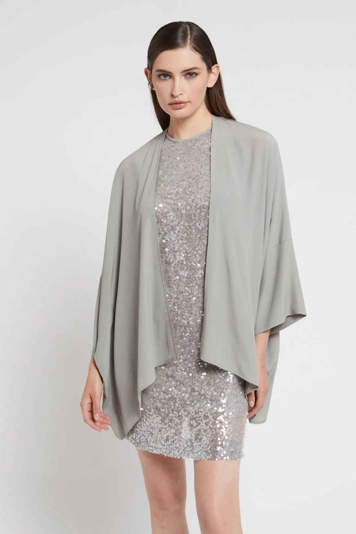Veste kimono en soie mélangée