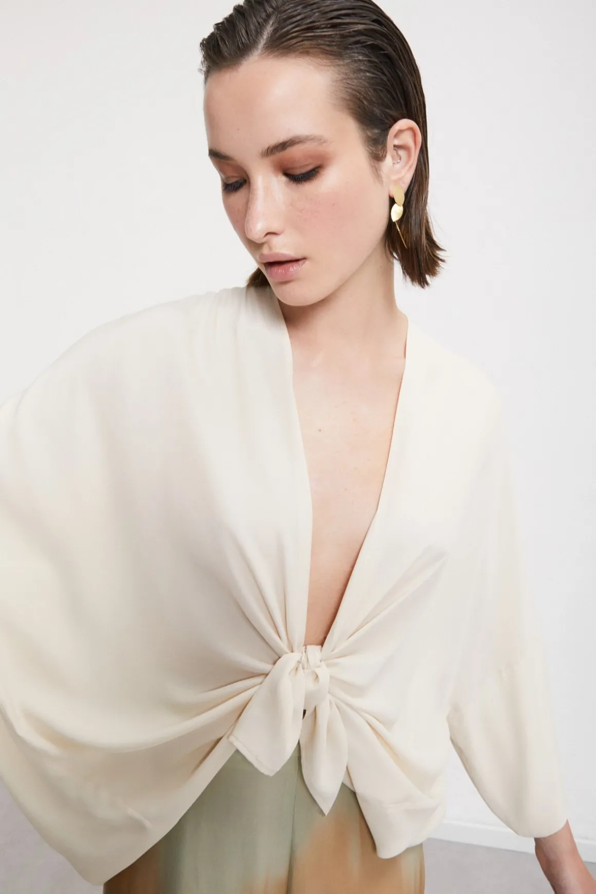 Veste kimono en soie mélangée